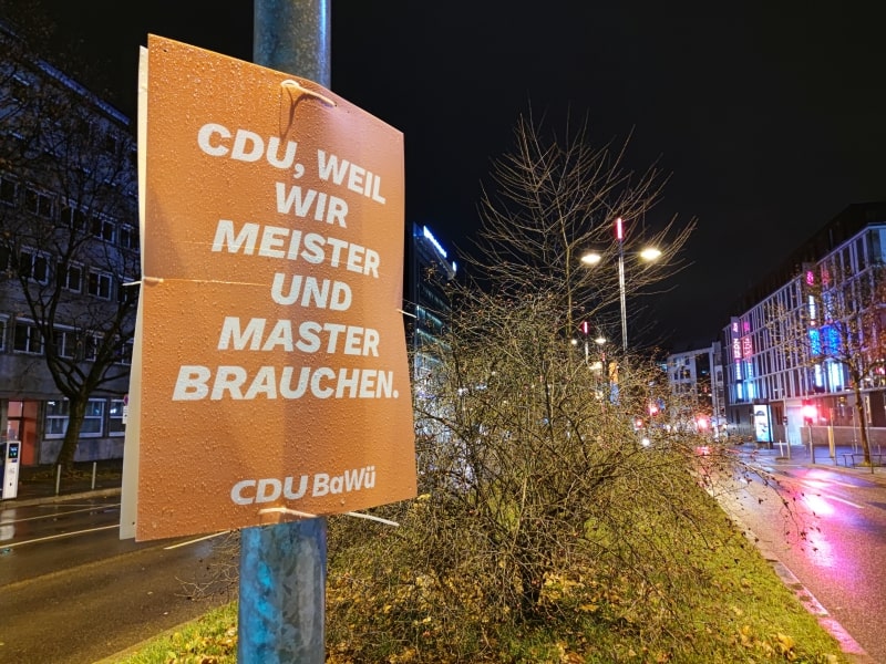CDU-Wahlplakat zur Landtagswahl in Baden-Württemberg 2021, über dts Nachrichtenagentur