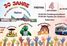Plakat zum 30-jährigen Jubiläum des Evangelischen Regenbogen-Kindergartens in Freren