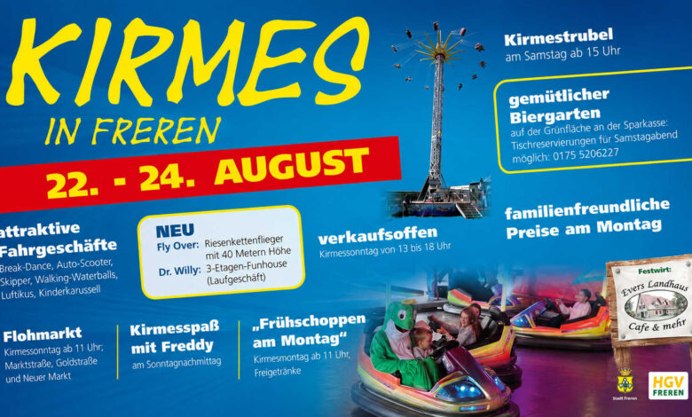 Karussells und Buden bei der Freren-Kirmes rund um das Rathaus