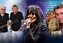 Bildcollage mit den Amigos, Nena am Mikrofon und Sascha Grammel mit zwei seiner Puppenfiguren