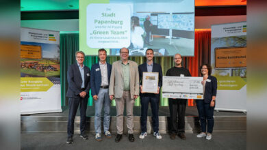 Preisverleihung Klima kommunal 2026 in Hannover mit Vertretern der Stadt Papenburg und des Landkreises Emsland