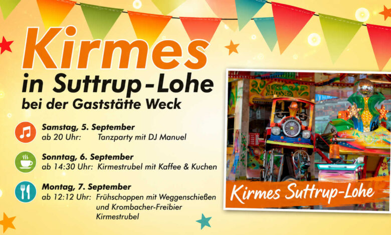 Plakat zur Kirmes in Suttrup-Lohe vom 5. bis 7. September mit Karussellmotiv