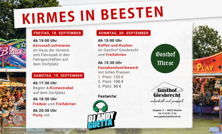 Plakat zur Kirmes in Beesten vom 18. bis 20. September 2026