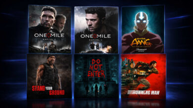 Filmplakate der Paramount+ Neuheiten One Mile Kapitel 1 und 2, Avatar Aang, Stand Your Ground, Do Not Enter und The Running Man