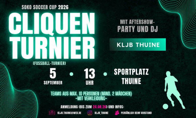 Plakat zum Cliquenturnier SOKO Soccer Cup am 5. September auf dem Sportplatz Thuine