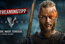 Wikingerschiff und Krieger als Symbolbild zur Serie Vikings