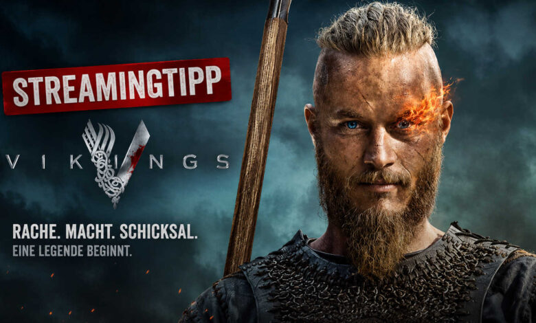 Wikingerschiff und Krieger als Symbolbild zur Serie Vikings