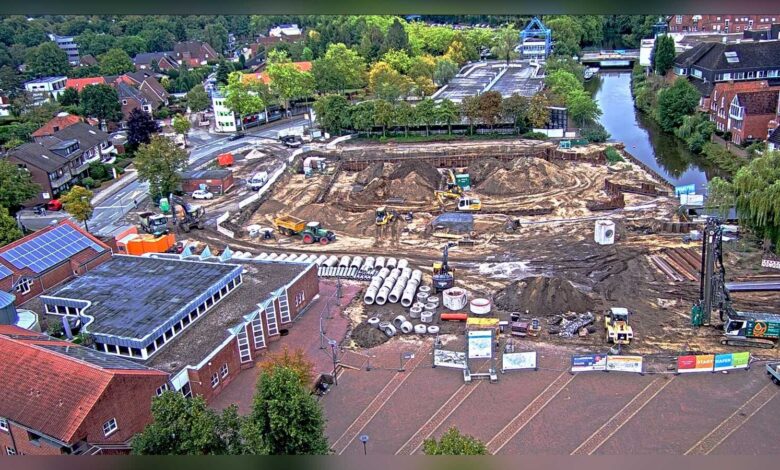Aktuelle Webcam-Aufnahme der Baustelle am künftigen Stadthafen Nordhorn