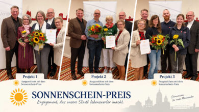 Preisträgerinnen und Preisträger des Sonnenschein-Preises 2026 mit Ehrenamtlichen und Vertretern der Caritas-Gemeinschaftsstiftung Osnabrück bei der Preisverleihung in Meppen