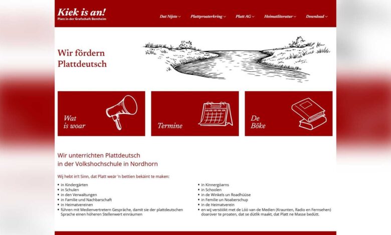 Screenshot der Startseite des neuen Internetauftritts „Kiek is an!“ zum Plattdeutschen in der Grafschaft Bentheim