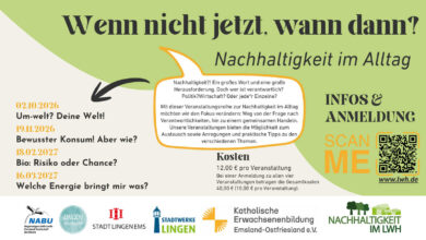 Veranstaltungsplakat der Nachhaltigkeits-Reihe „Wenn nicht jetzt, wann dann?“ des LWH Lingen