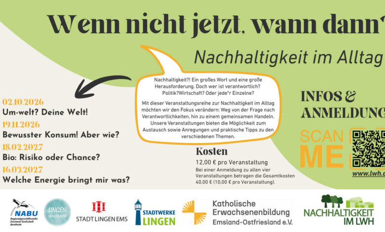 Veranstaltungsplakat der Nachhaltigkeits-Reihe „Wenn nicht jetzt, wann dann?“ des LWH Lingen