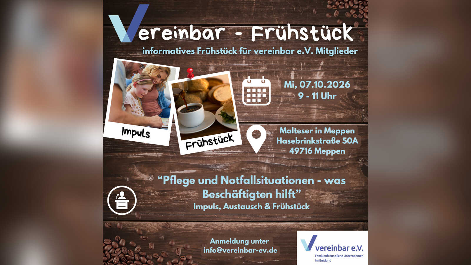 Einladung zum vereinbar-Frühstück in Meppen zum Thema Pflege- und Notfallsituationen