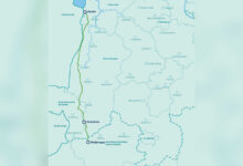 Karte mit dem Verlauf der Wasserstoffleitung Nordsee-Ruhr-Link III von Bunde über Emsbüren nach Wettringen