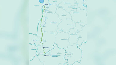 Karte mit dem Verlauf der Wasserstoffleitung Nordsee-Ruhr-Link III von Bunde über Emsbüren nach Wettringen