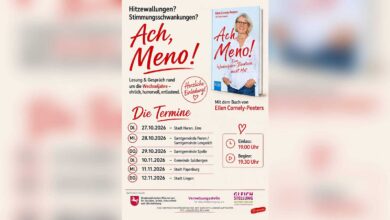 Ankündigung der Lesungs- und Gesprächsreihe Ach, Meno! zu den Wechseljahren